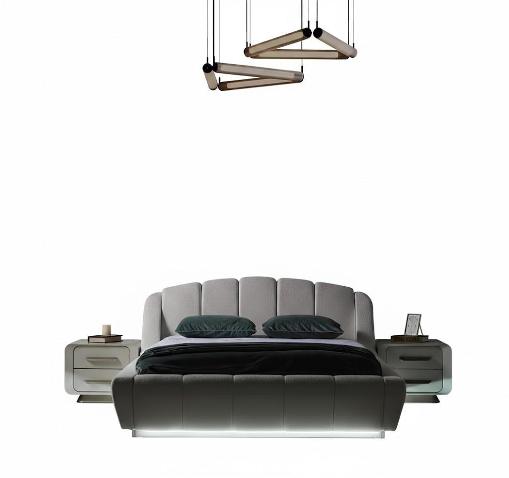 Schlafzimmer-Set Nachttisch Bett Weiß Grau Moderner Stil Holzrahmen