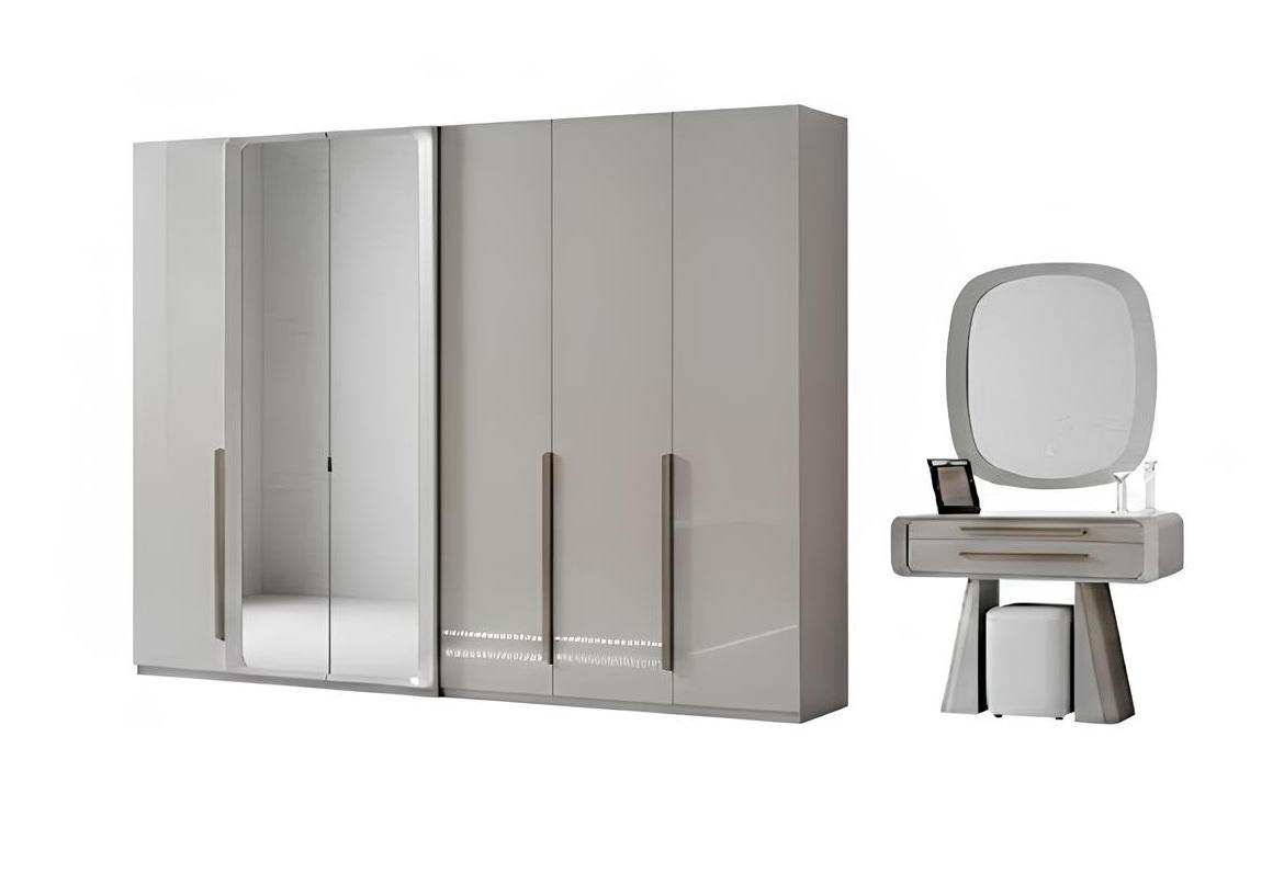 Schlafzimmer-Set Kleiderschrank Schminktisch Spiegel Beige Farbe Neu