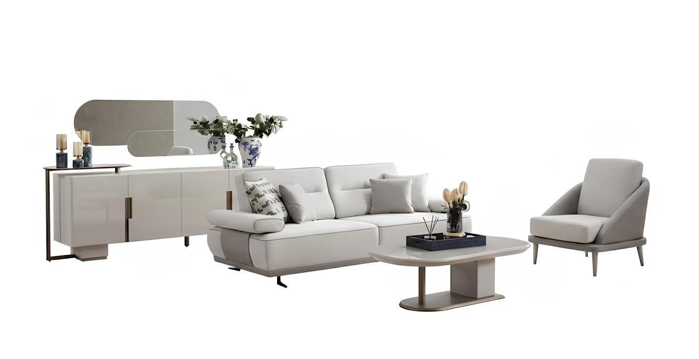Wohnzimmer-Set Sofa Sessel Couchtisch Schminktisch Spiegel Beige Farbe