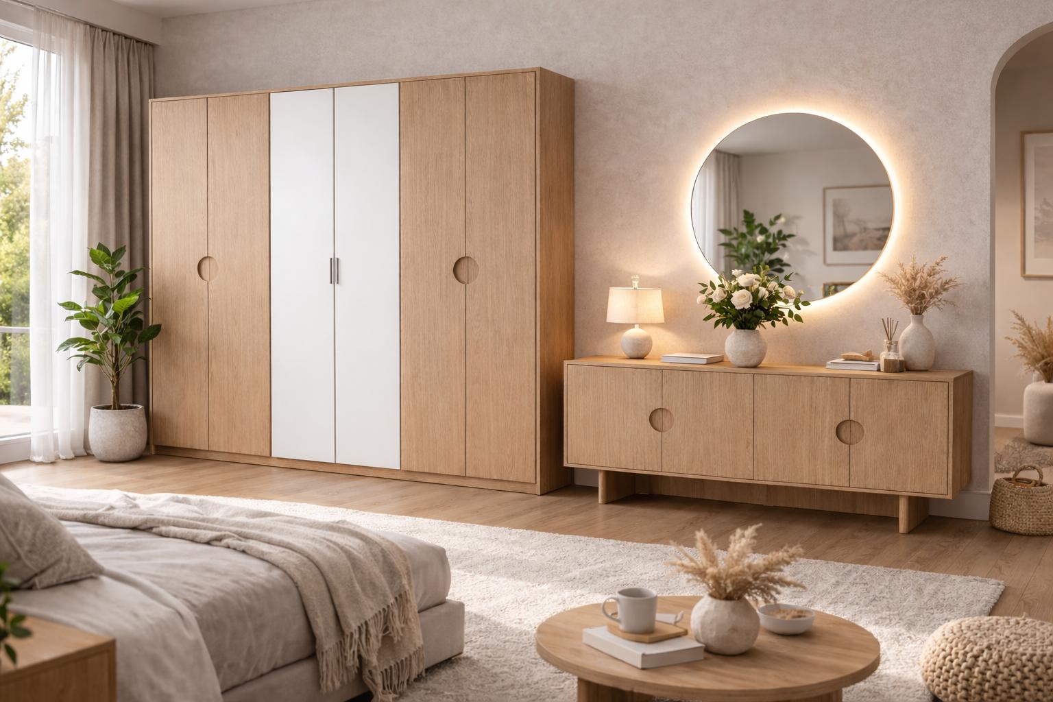 Braunes Schlafzimmer-Set  luxuriöser Kleiderschrank  Holzkonsole Spiegel