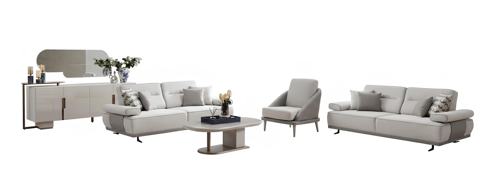 Wohnzimmer-Set Sofa Sessel Couchtisch Schminktisch Spiegel Weiß Farbe