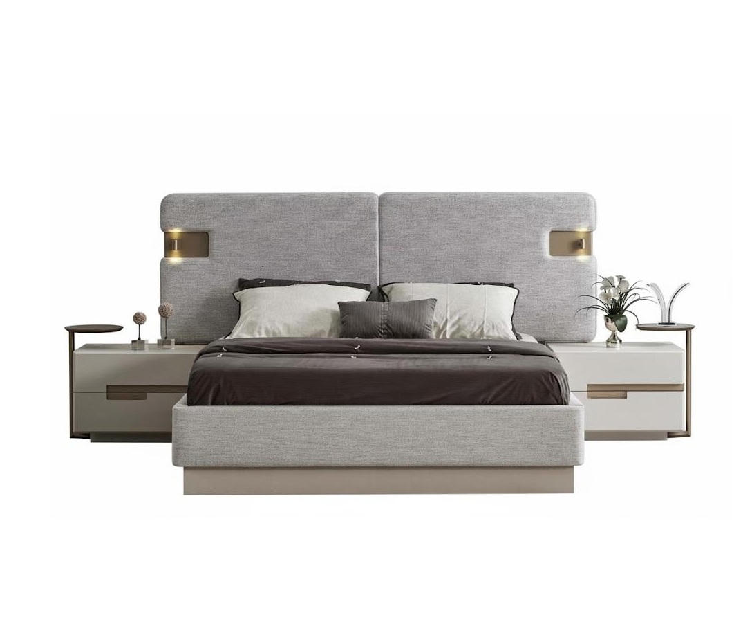 Schlafzimmer-Set Nachttisch Bett Beige Farbe Moderner Stil Kopfteil Neu