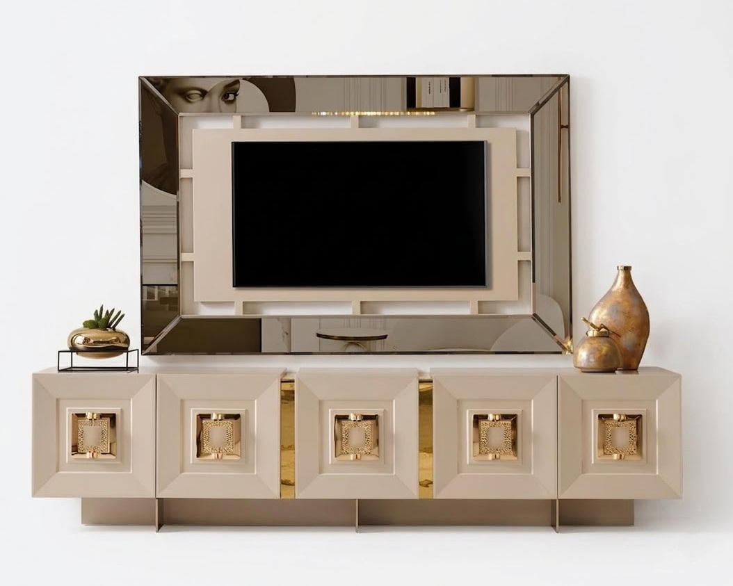 Wohnzimmer-Set Unterer Block TV-Panel Couchtisch Glasplatte Metallrahmen