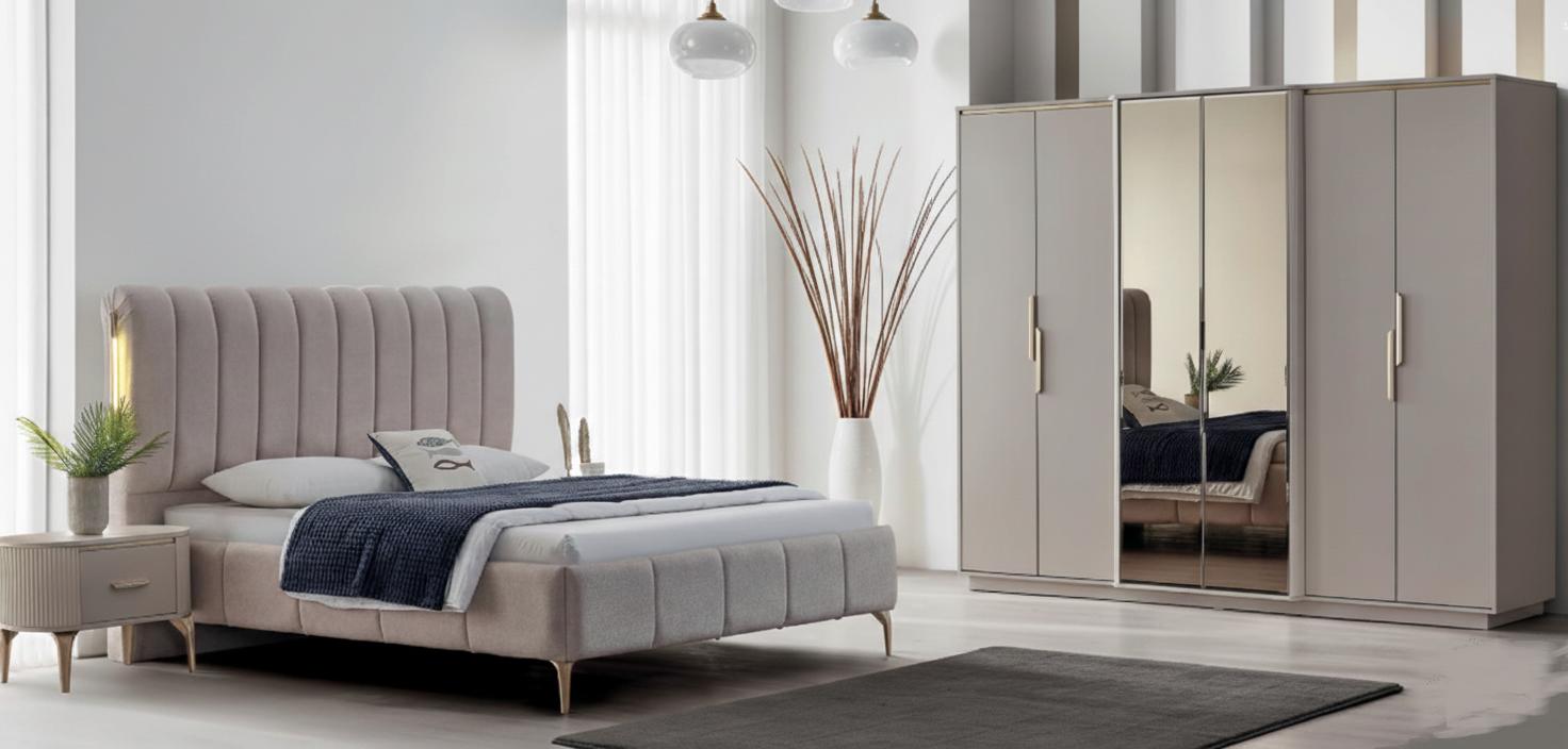 Modernes Schlafzimmer-Set: Bett, 2 Nachttische & Kleiderschrank, 4-tlg.