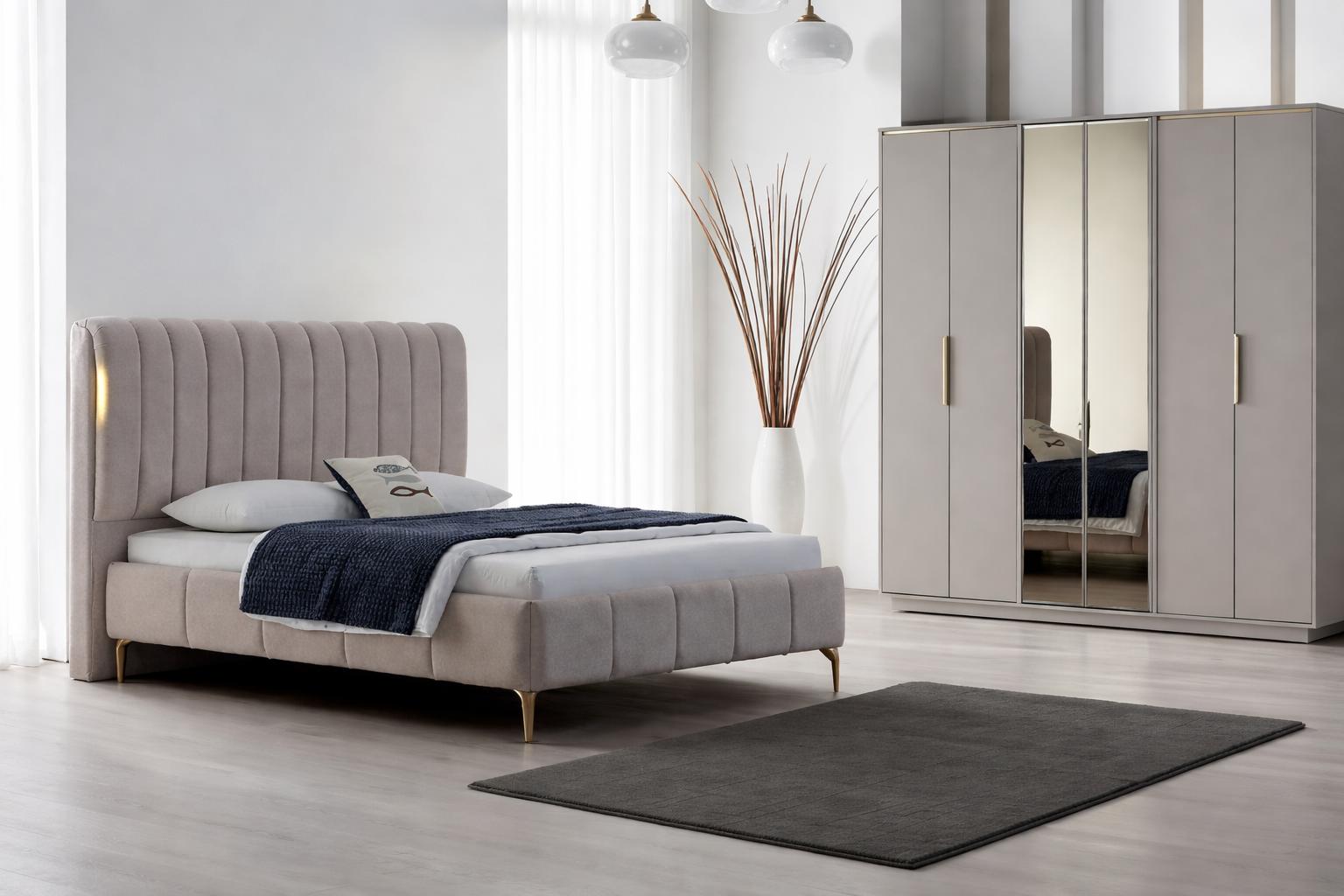 Modernes Schlafzimmer-Set: Bett & Kleiderschrank – 2 tlg.