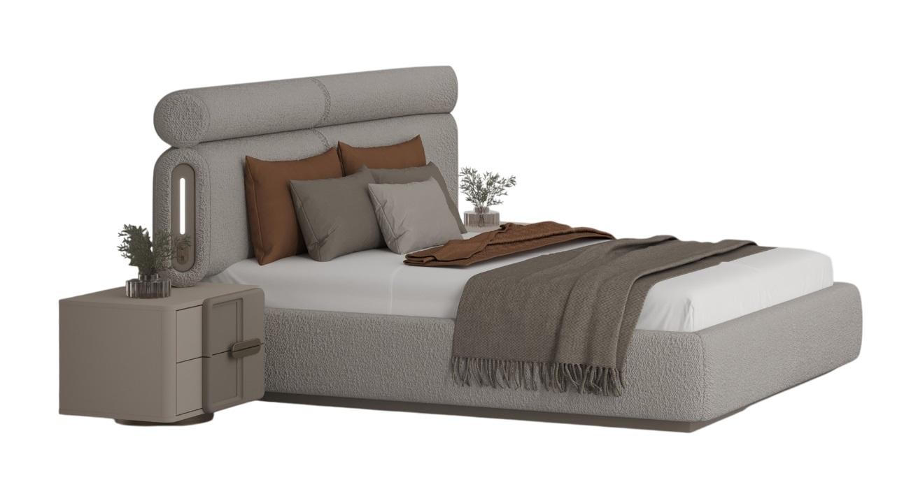 Schlafzimmer Set Moderner Stil Beige Weiches Bett Große Nachttische