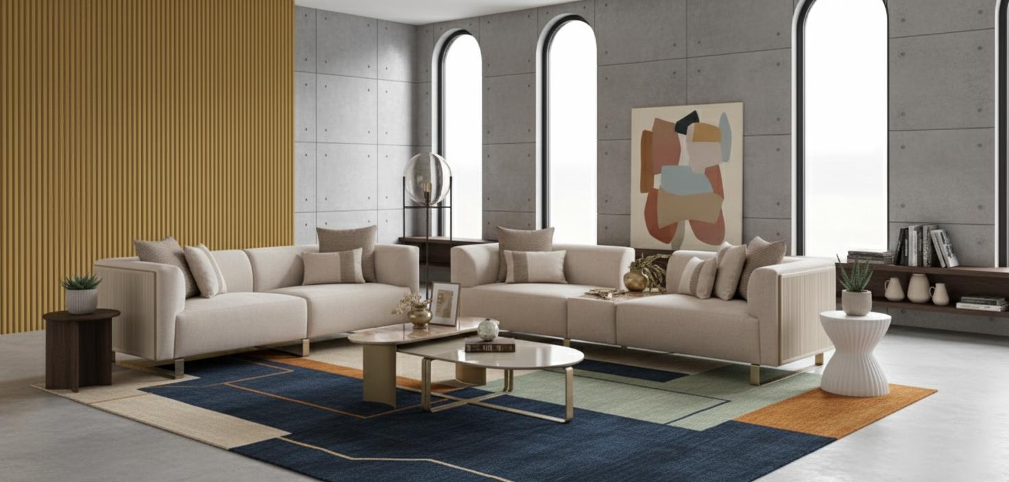 Exklusive 3-tlg Garnitur: 2 Sofas runder Couchtisch für stilvolles Zuhause