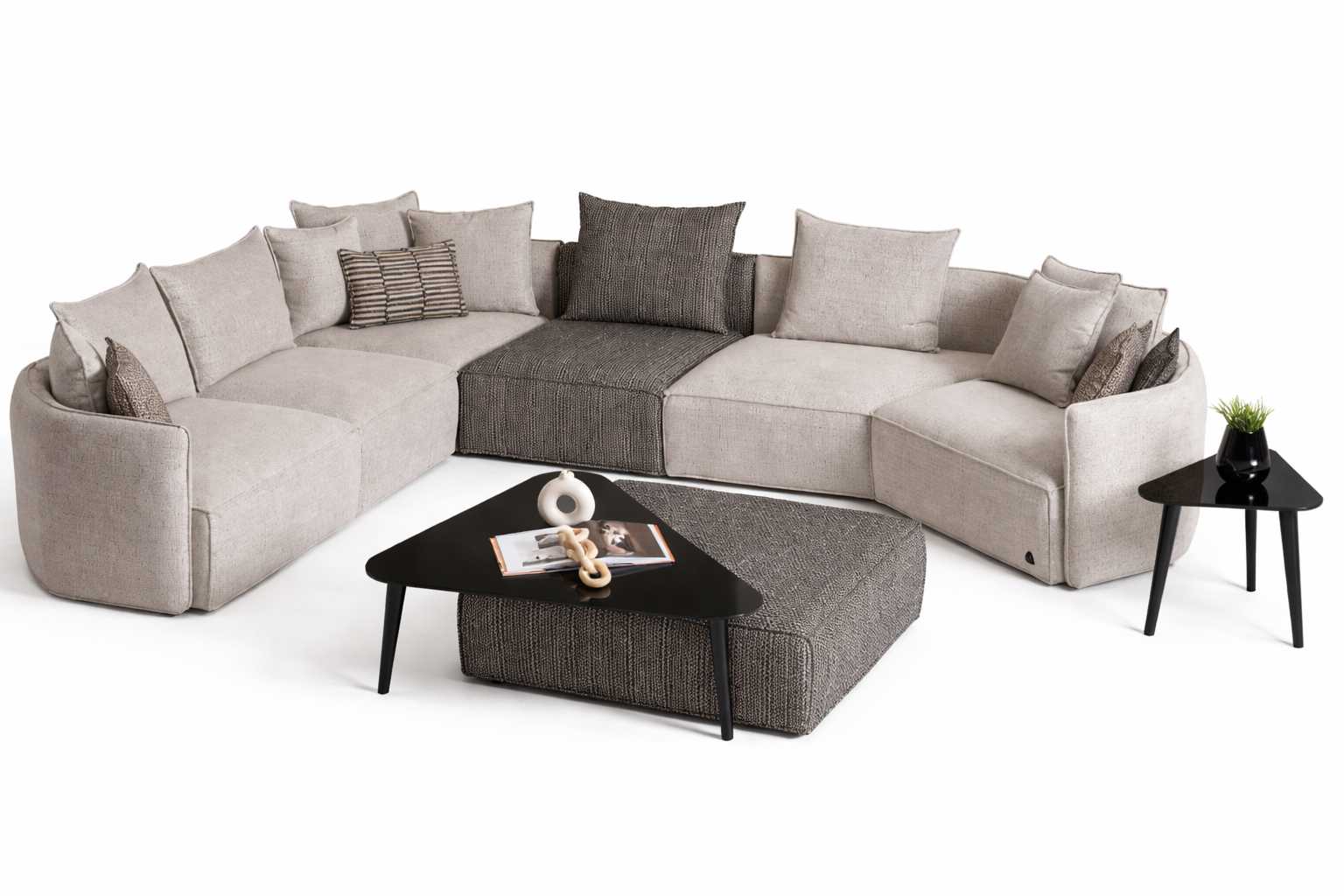 Wohnzimmer Luxusmöbel Ecksofa L-form Komplettes Couchtisch mit Beistelltisch