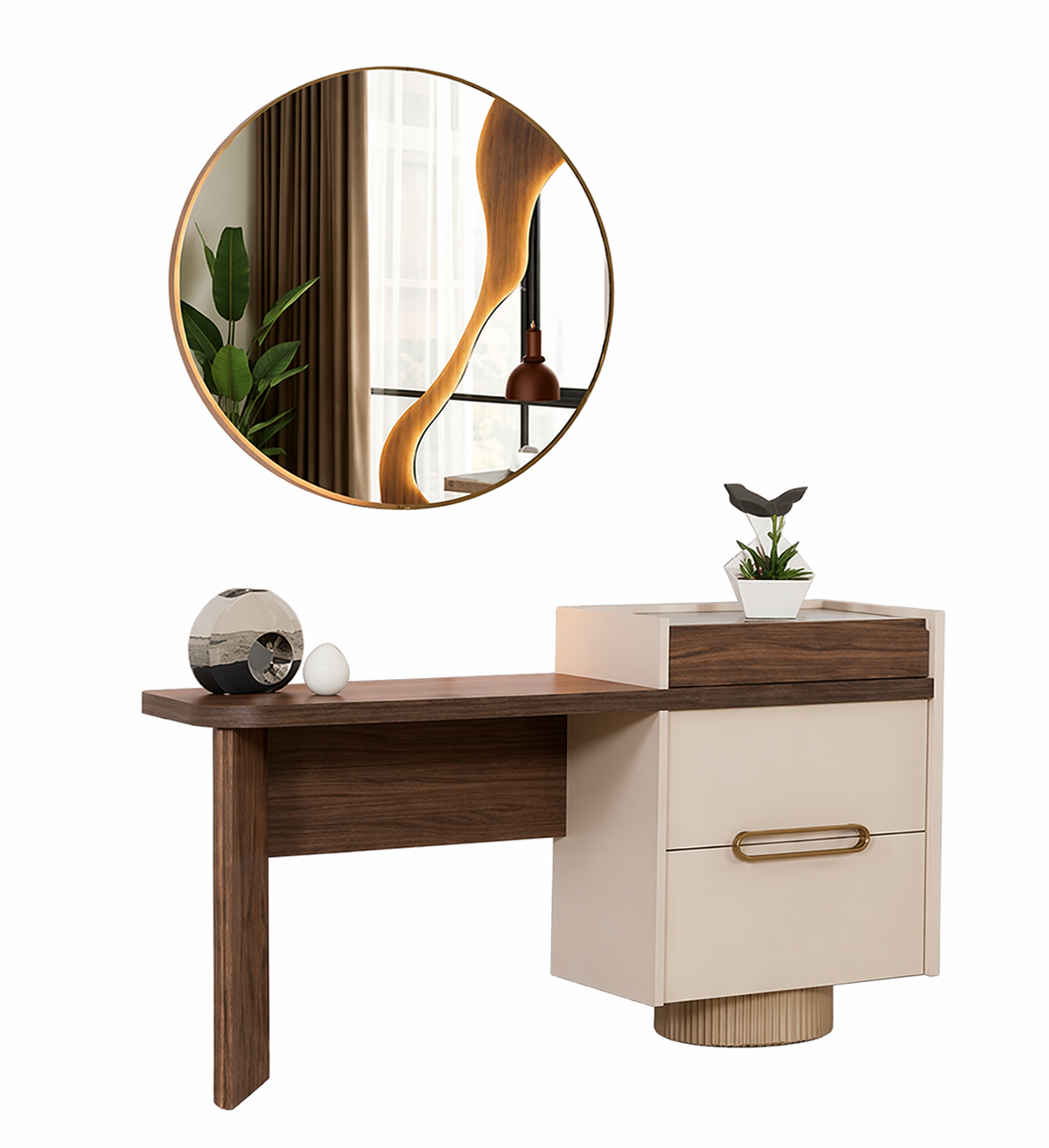 Stilvoller Braun-Beiger Schminktisch Designer Kosmetiktisch Holzmöbel