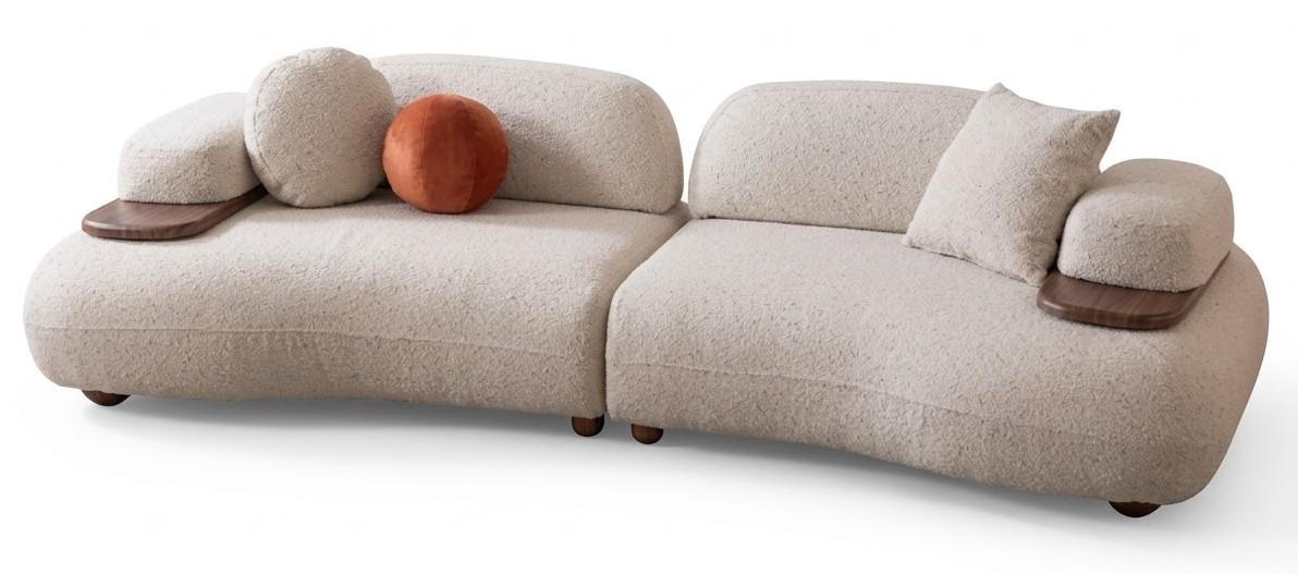 Wohnzimmer Sofa Moderner Stil Weiß Holzgestell Weich Elegant Entspannend