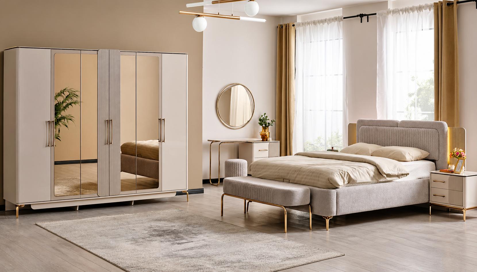 Schlafzimmer-Set komplett mit Bett, Kleiderschrank & Frisiertisch