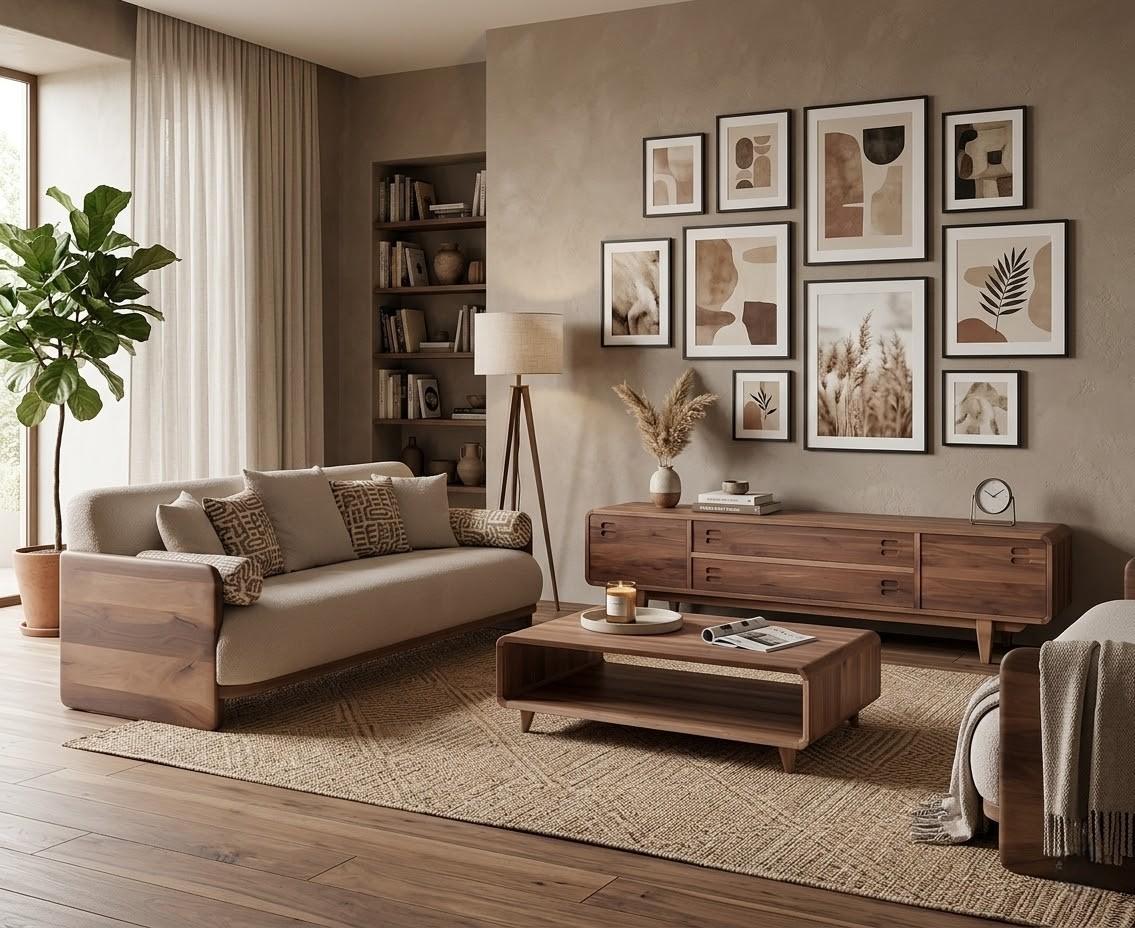 3 Sitzer Sofa Coffetisch TV Board Wohnzimmer Stil modern Farbe braun