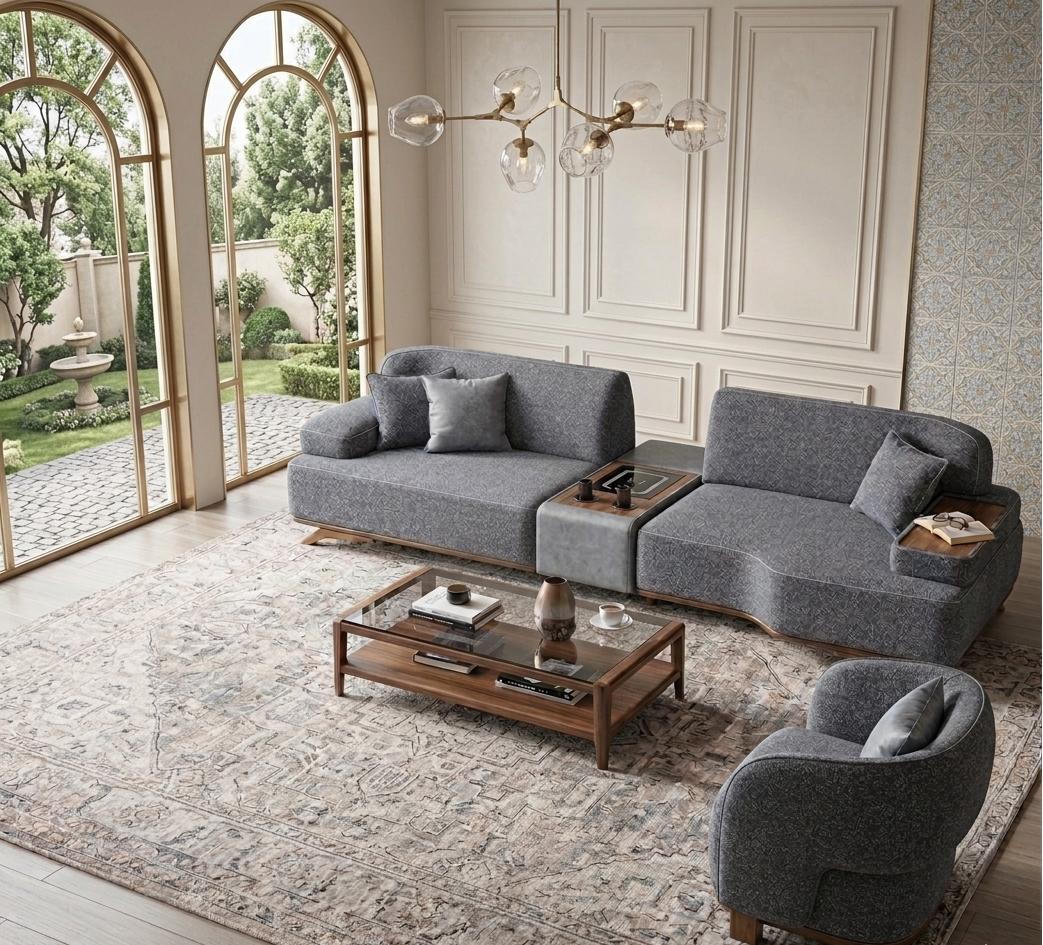 4 Sitzer Sofa Beleuchtungsmodul Sessel Holzgestell mittlerer Härtegrad