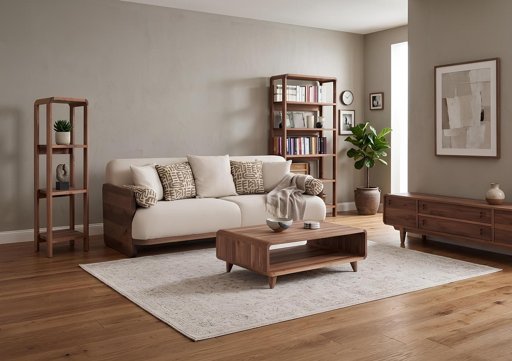 3 Sitzer Sofa Coffetisch TV Board 2x Buecherregal Stil modern Farbe braun