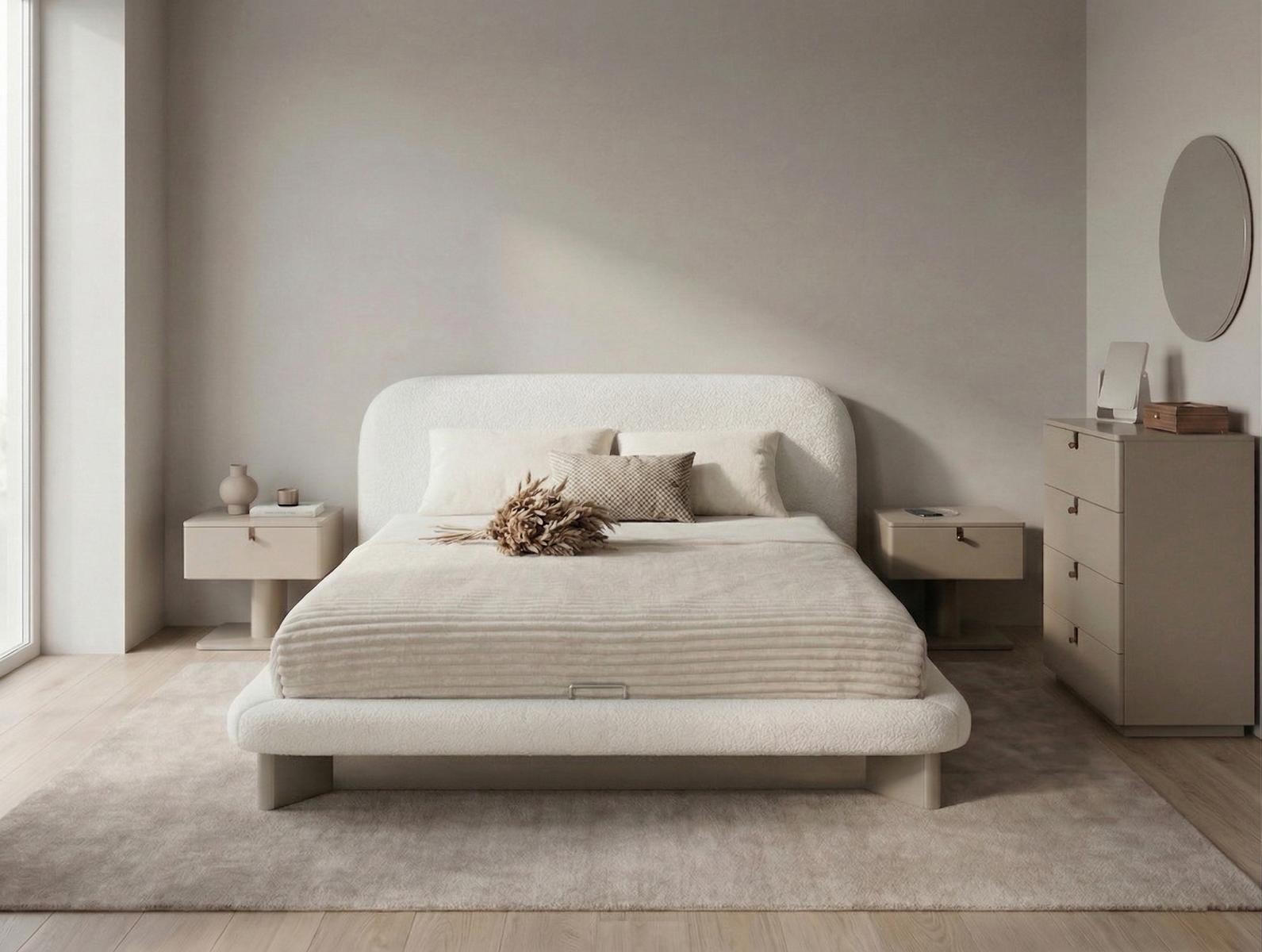 Schlafzimmer Set Bett 2xNachttisch Kommod Moderner Stil Komfortabel