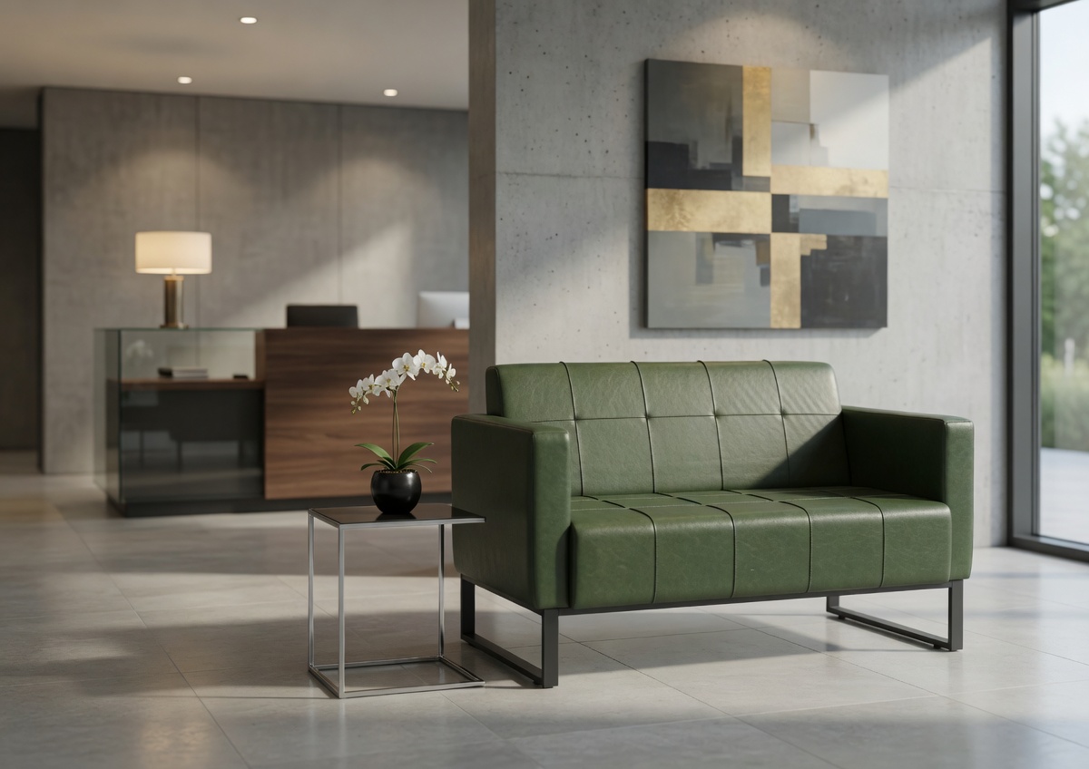 Bequemes 2-Sitzer Sofa in Grün mit minimalistischer Gestaltung