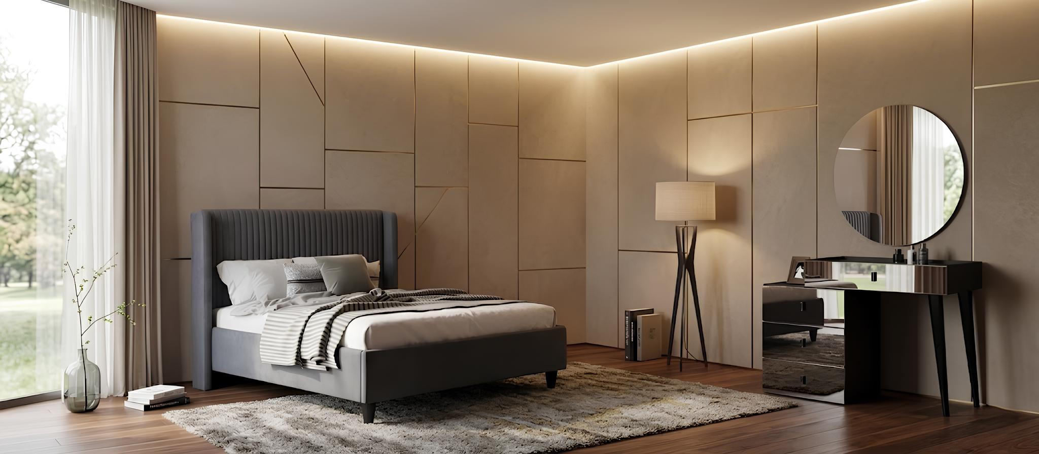 Schlafzimmer-Set Bett Schminktisch Schwarz Modern Bequem Holz