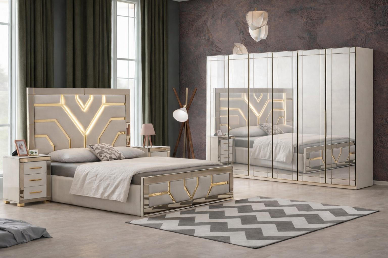 Schlafzimmer-Set 5-tlg. – Bett, Nachttische, Schrank & Schminktisch