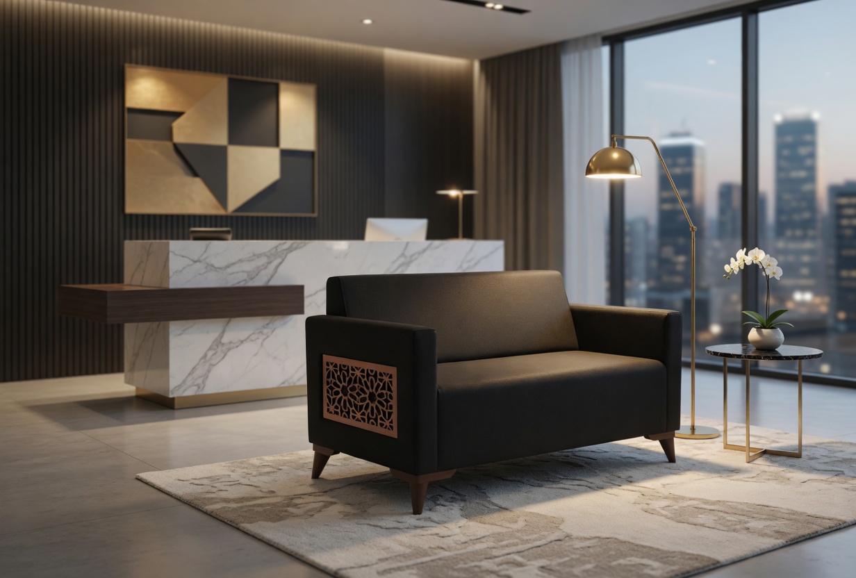 Modernes 2-Sitzer Sofa mit dekorativer Holzverkleidung