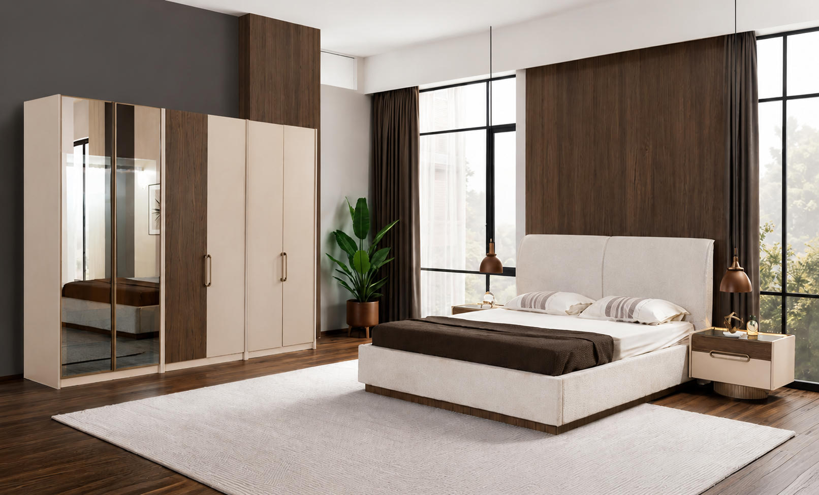 Schlafzimmer Set Bett Nachttische Kleiderschrank Schminktisch modern