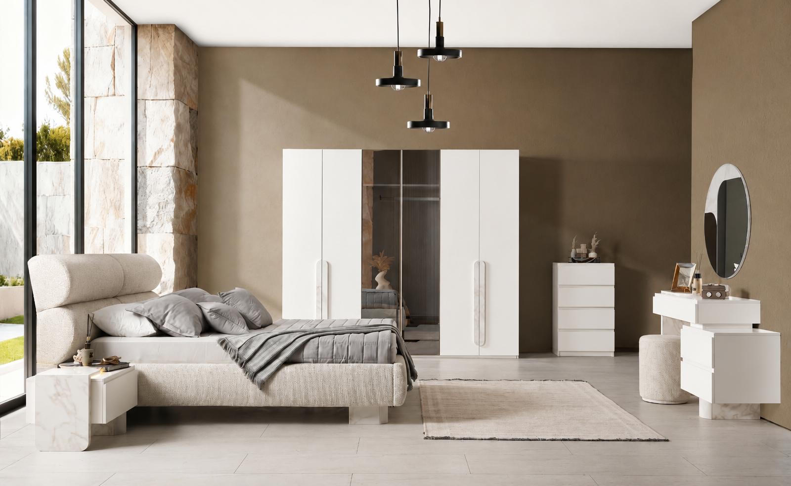 Doppelbett Nachttisch Schrank Schminktisch Kommode weiß neu