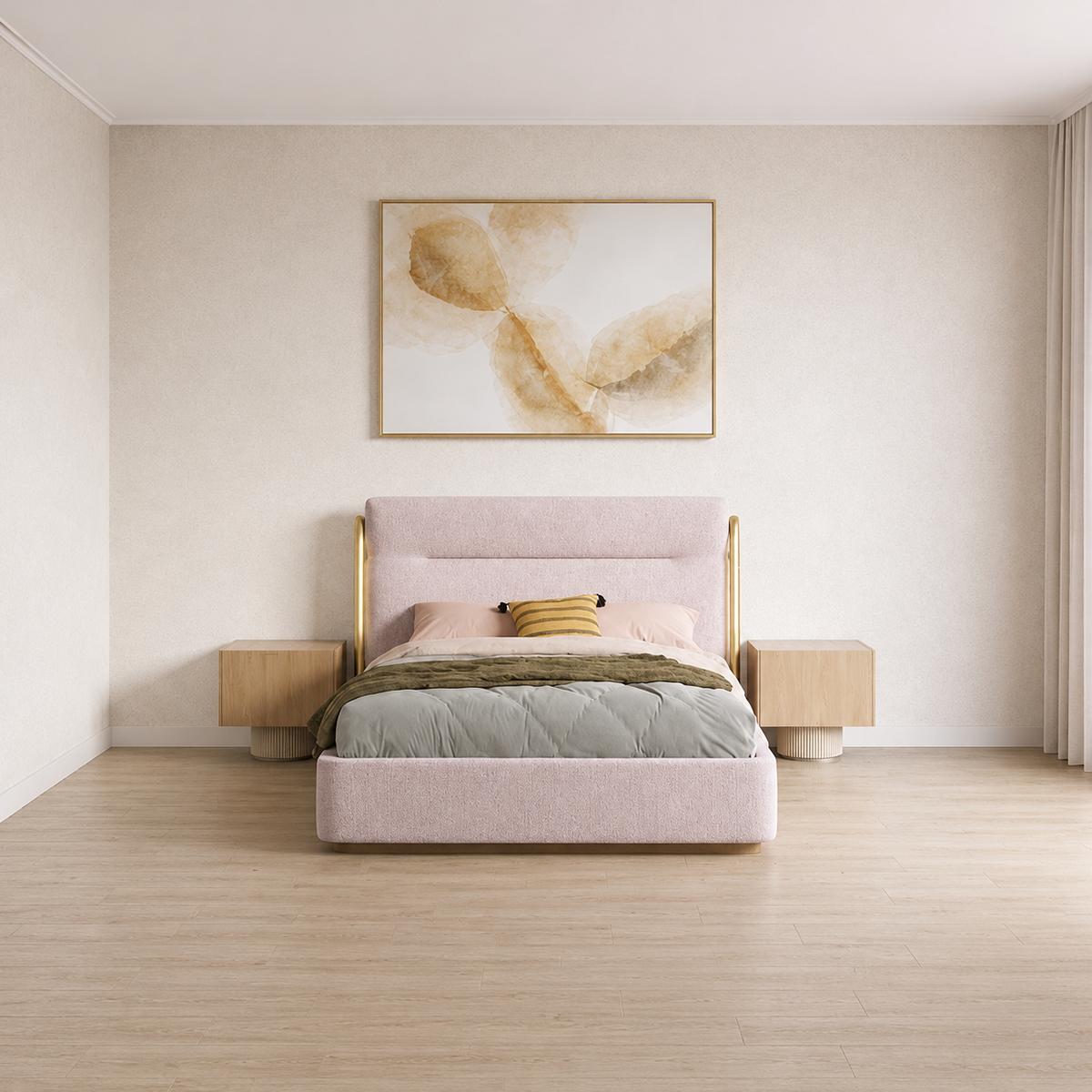 Modernes Schlafzimmer Set mit Polsterbett und 2 Nachttischen Beige