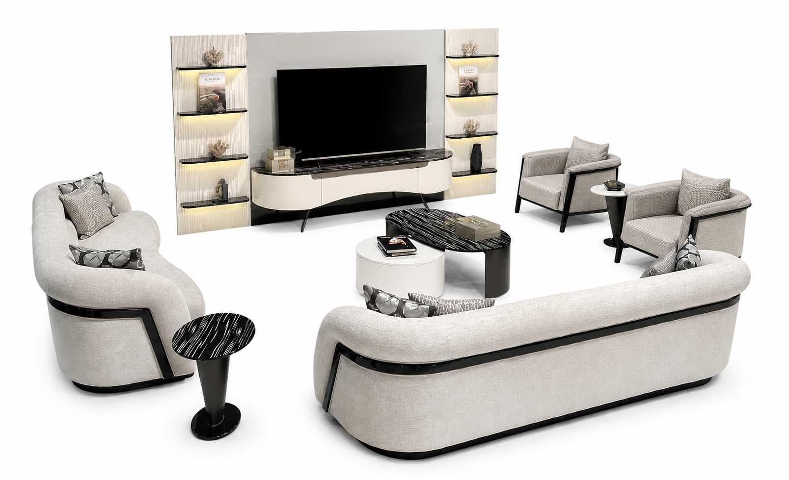 Komplettes Sofa 3+3+1+1 Sitzer Wohnzimmer Wohnwand Set Luxusmöbel