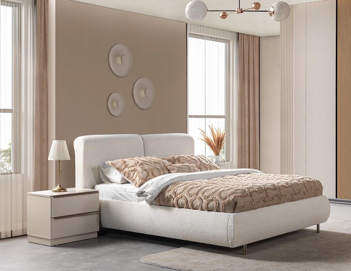 Bett 2x Nachttisch Schlafzimmer Stil modern Farbe weiß neu praktisch