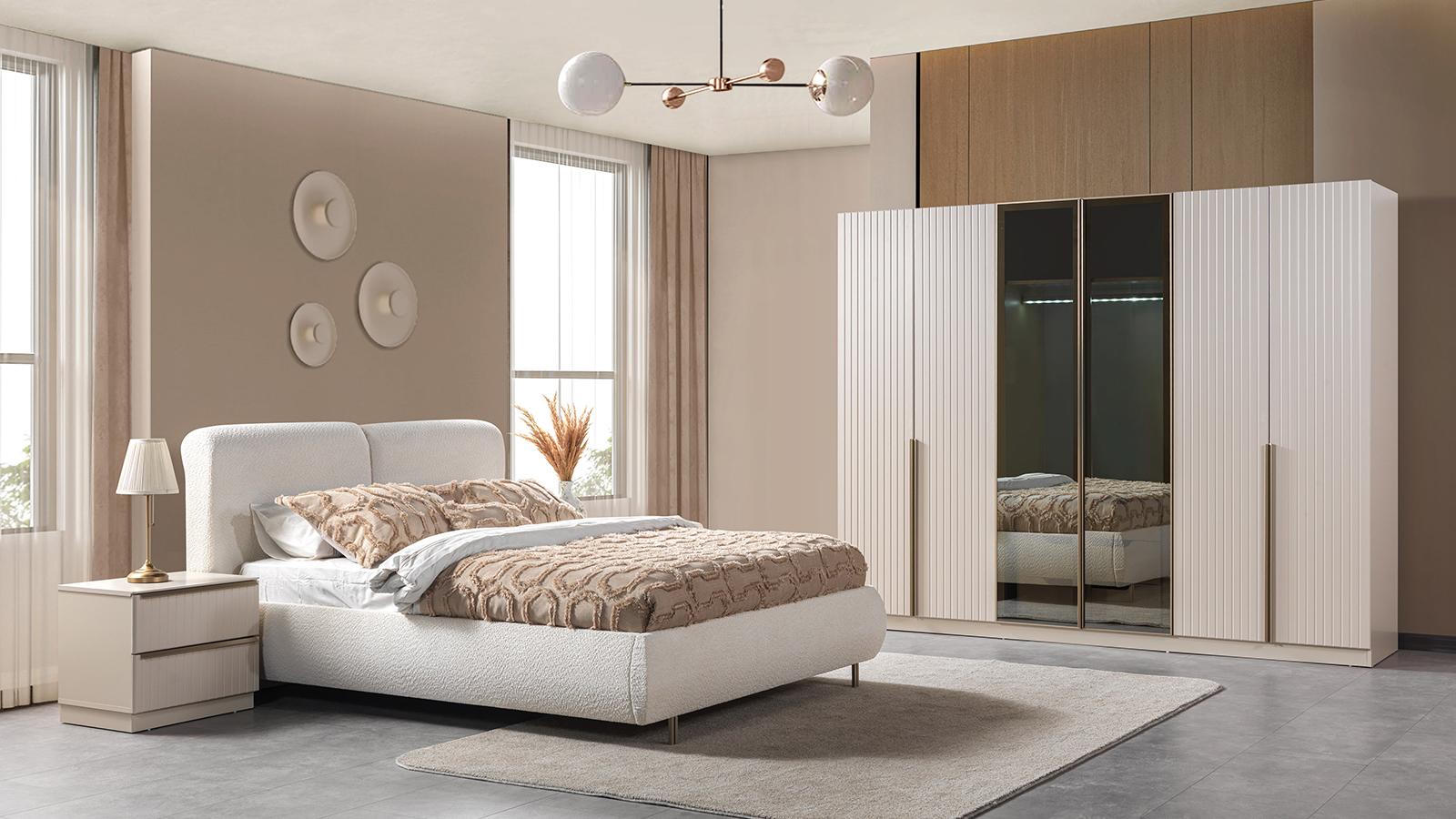 Bett 2x Nachttisch Kleiderschrank Schlafzimmer Stil modern Farbe weiß