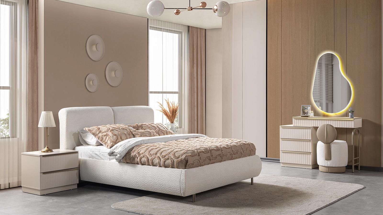 Bett 2x Nachttisch Kommode Schlafzimmer Stil modern Farbe weiß Neu