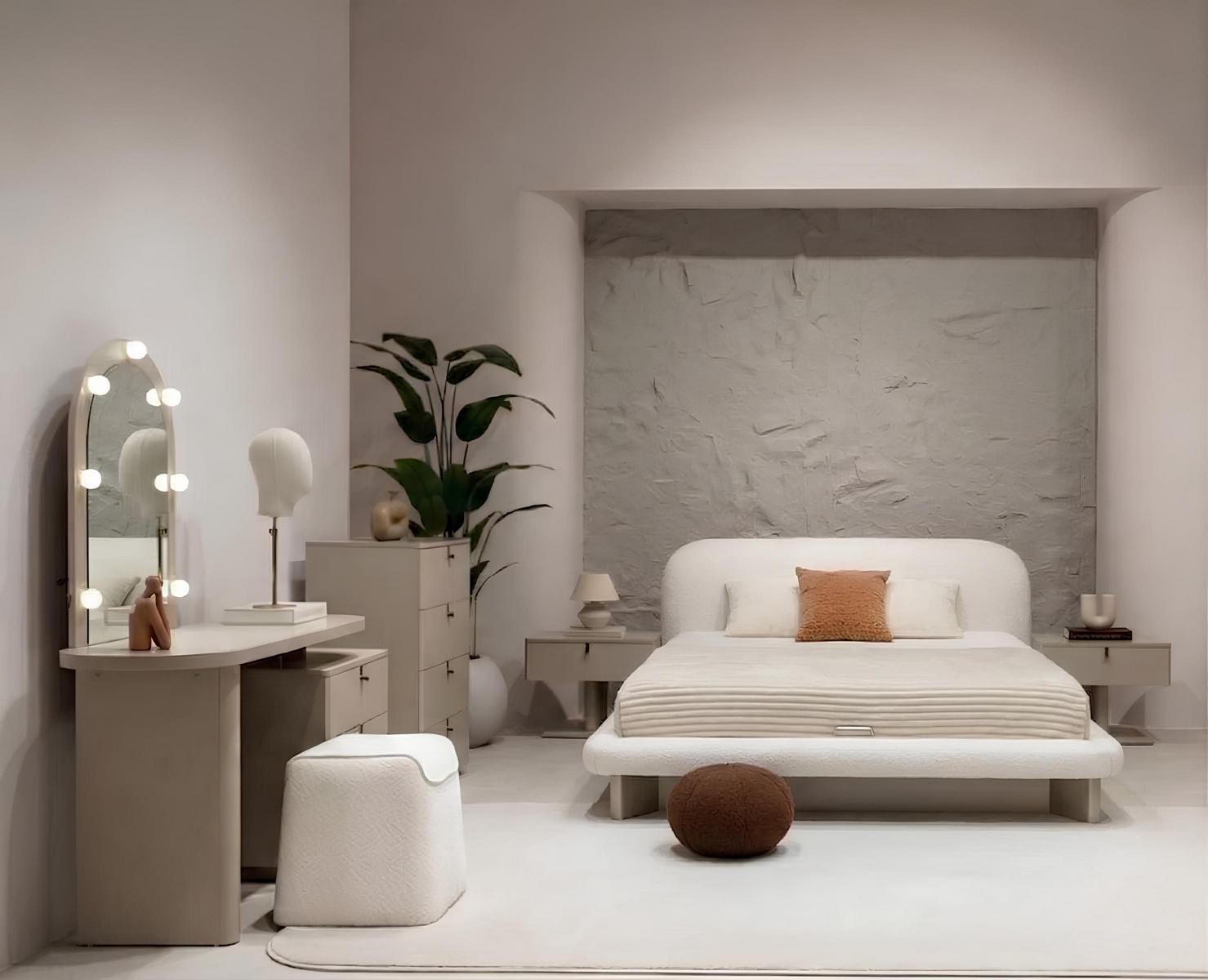 Schlafzimmer Set Bett 2xNachttisch Kommode Schminktisch Spiegel Pouf