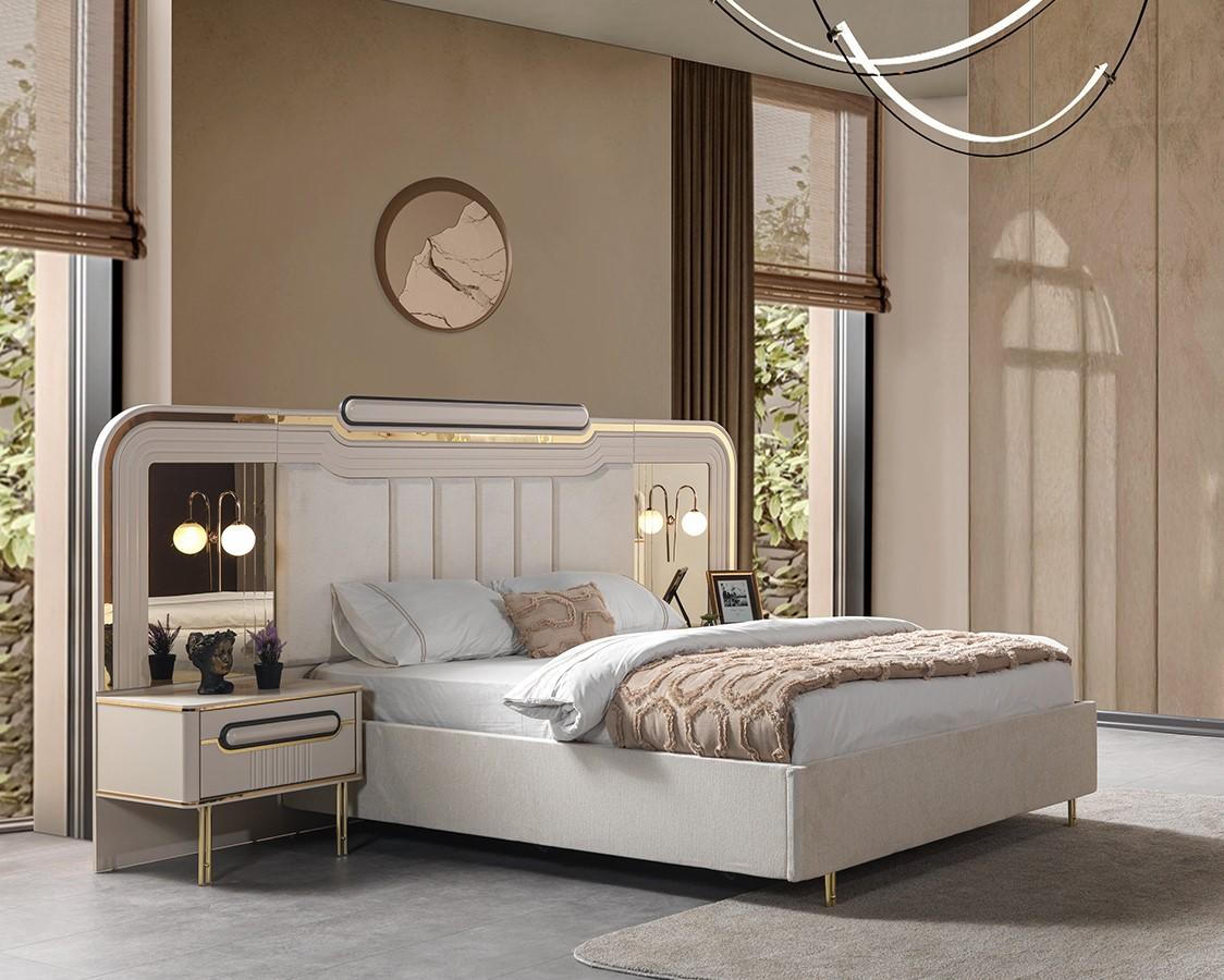 Bett 2x Nachttisch Schlafzimmer Stil modern Farbe weiß neu praktisch