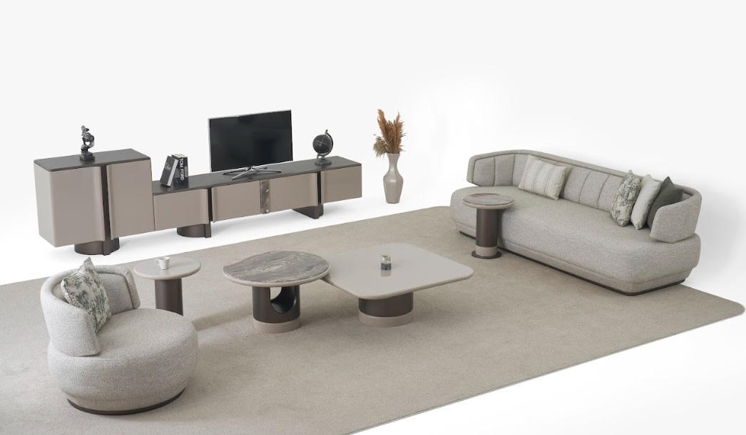 Sofagarnitur 3+1 Sitzer Luxusmöbel Designer TV Lowboard Couchtische