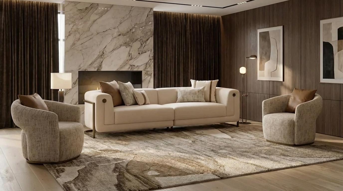 Lux 3-Sitzer Sofa mit 2 Sesseln Creme Beige Modern Design Lounge
