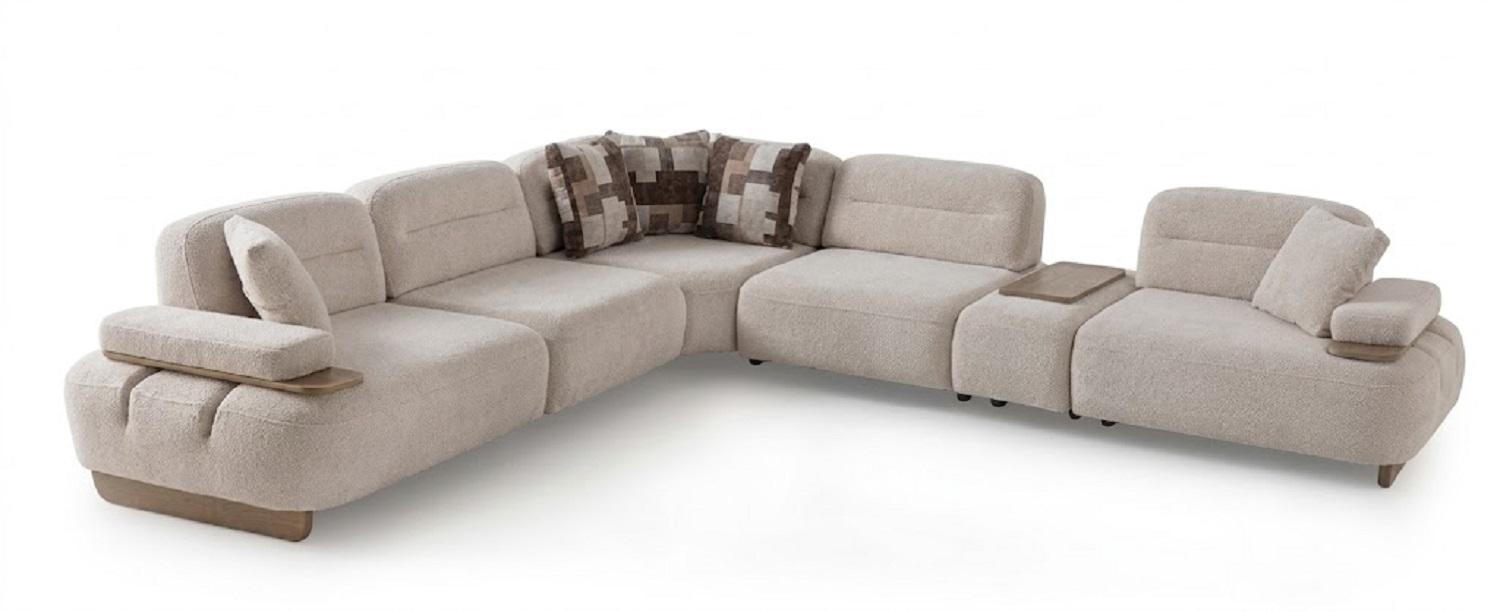Ecksofa LForm Modern Beige Gemütlich Modulares Kissen Holzeinlagen Neu