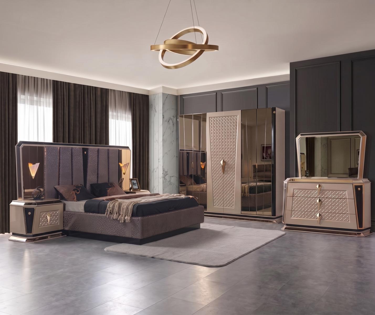 Frisiertisch Schrank Bett Spiegel Schlafzimmer beige goldfarben