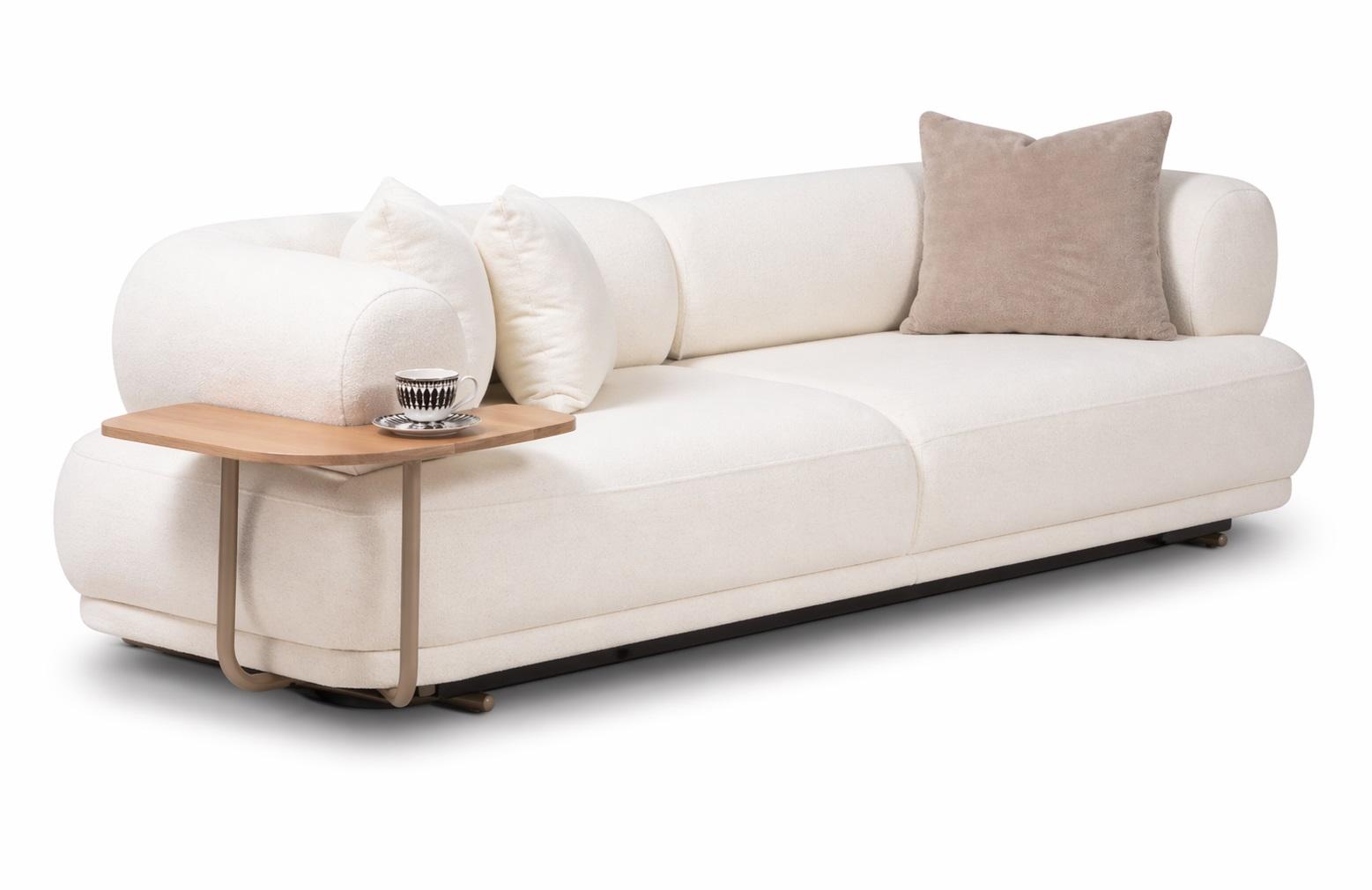 3Sitzer Sofa Kissen Beige Ergonomische Form Eingebauter Holztisch Neu