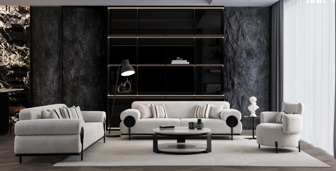 Exklusives Sofa Set Modern 2 Sofas Sessel & Tisch Creme Komfort Neu