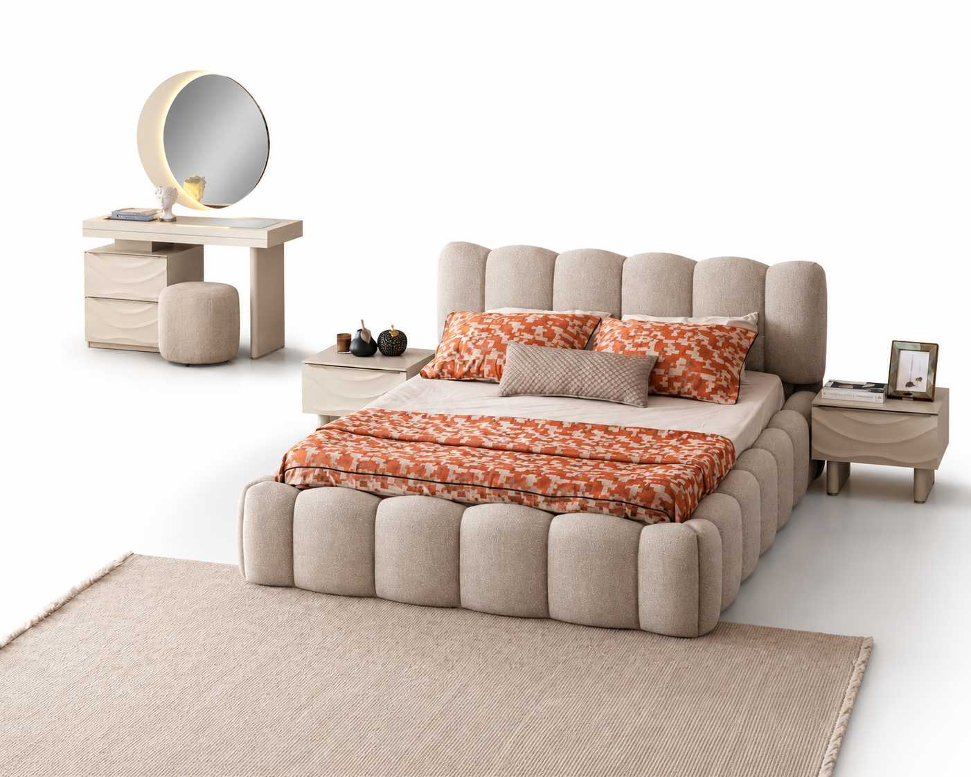 Schlafzimmer Set Bett+Nachttische Moderner Schminktisch Komplettes