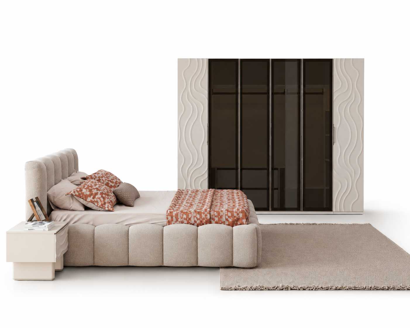 Schlafzimmer Bett mit 2x Nachttische Luxuriöser Kleiderschrank Set 4 tlg