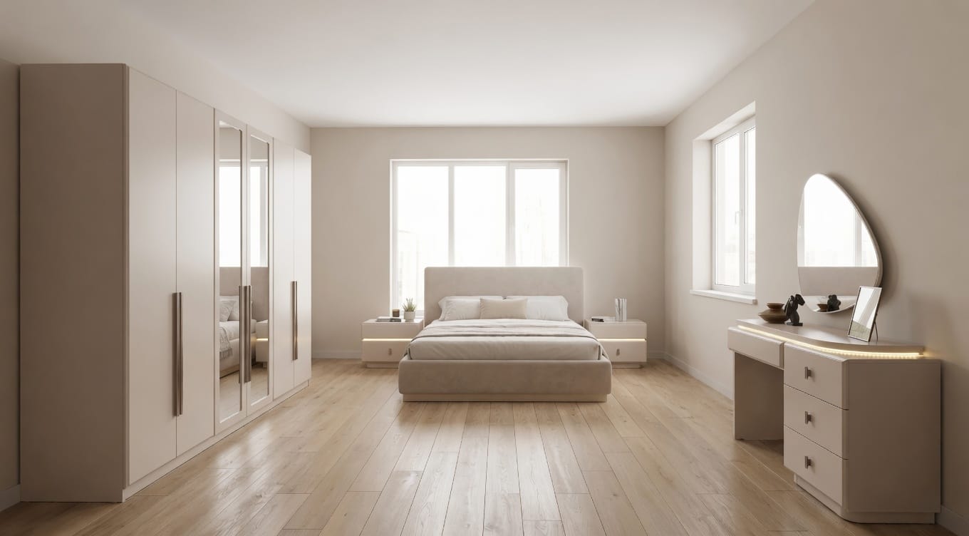 Luxus Schlafzimmer Set Elegante Beige 6-türiger Schrank Design Möbel