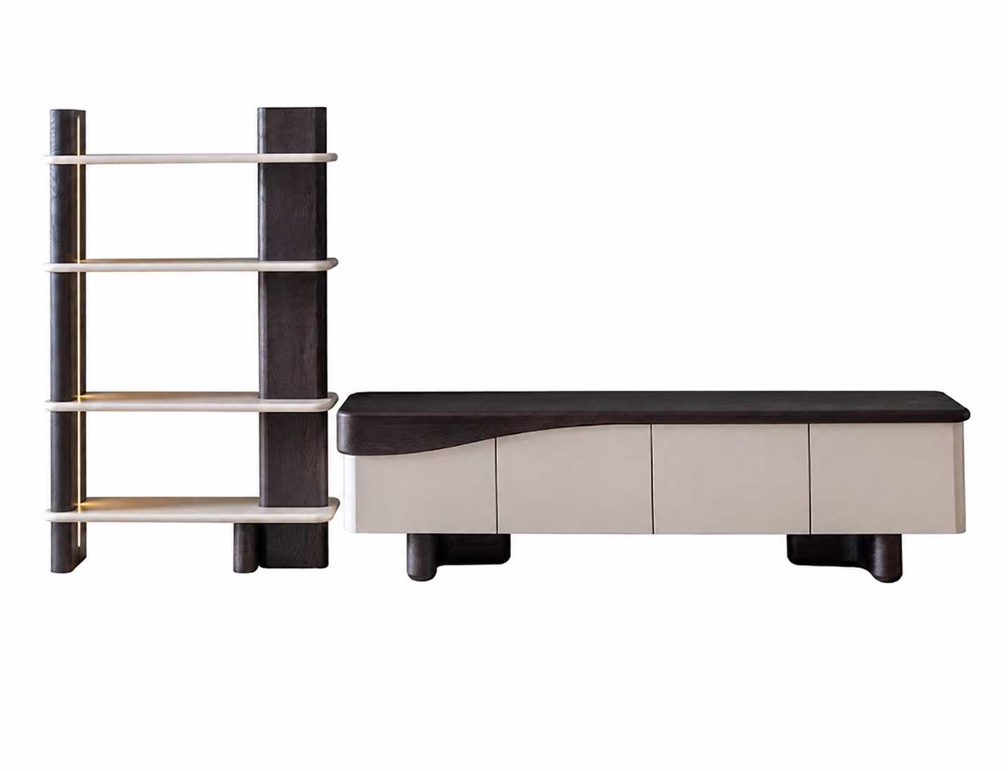 Wohnzimmer Wohnwand Komplett Set TV-Lowboard mit Bücherregal