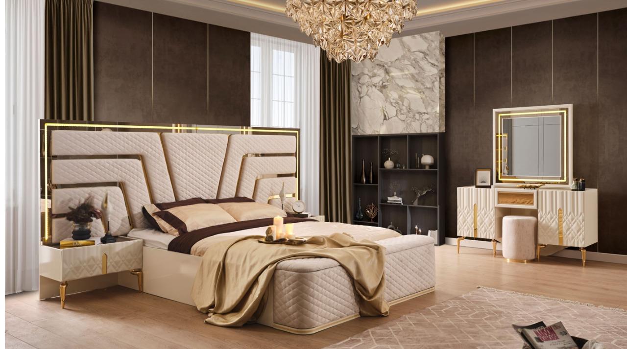 Schlafzimmer Set Bett 2x Nachttische Beige Moderner Still Praktisch