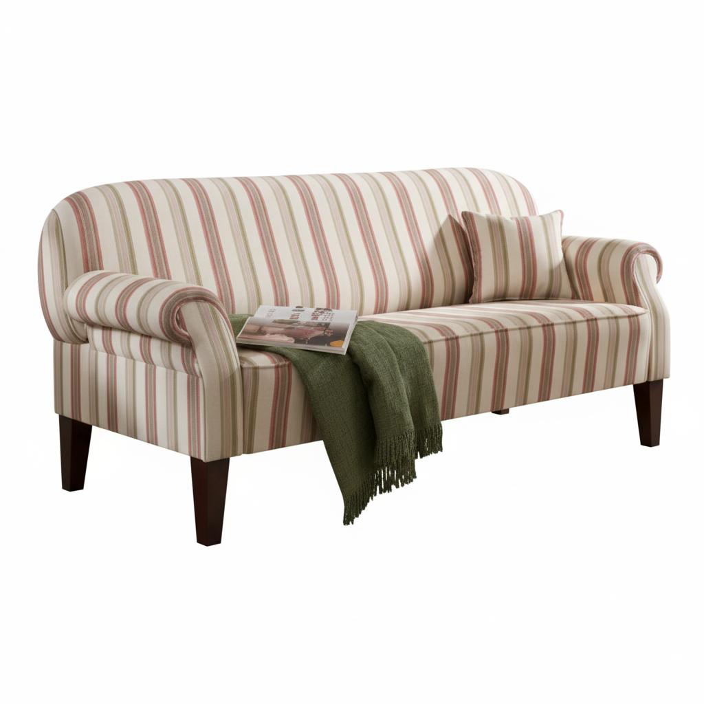 Beige-brauner gestreifter 3-Sitzer-Sofa Polstersofa mit hohen Beinen