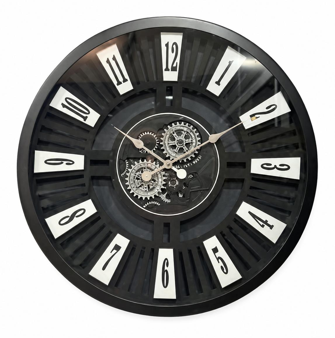 Schwarze Metall Wanduhr Zahnrad Glas Ziffern Modern Loft Designer Wanduhr Uhr