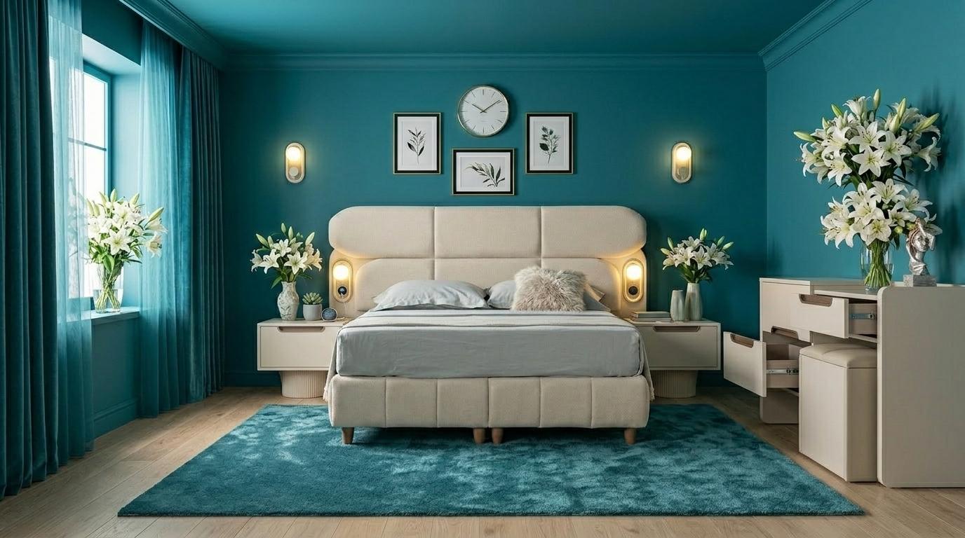 Schlafzimmer-Set Bett Kopfteil Kommode 2x Nachttische Modern Holz