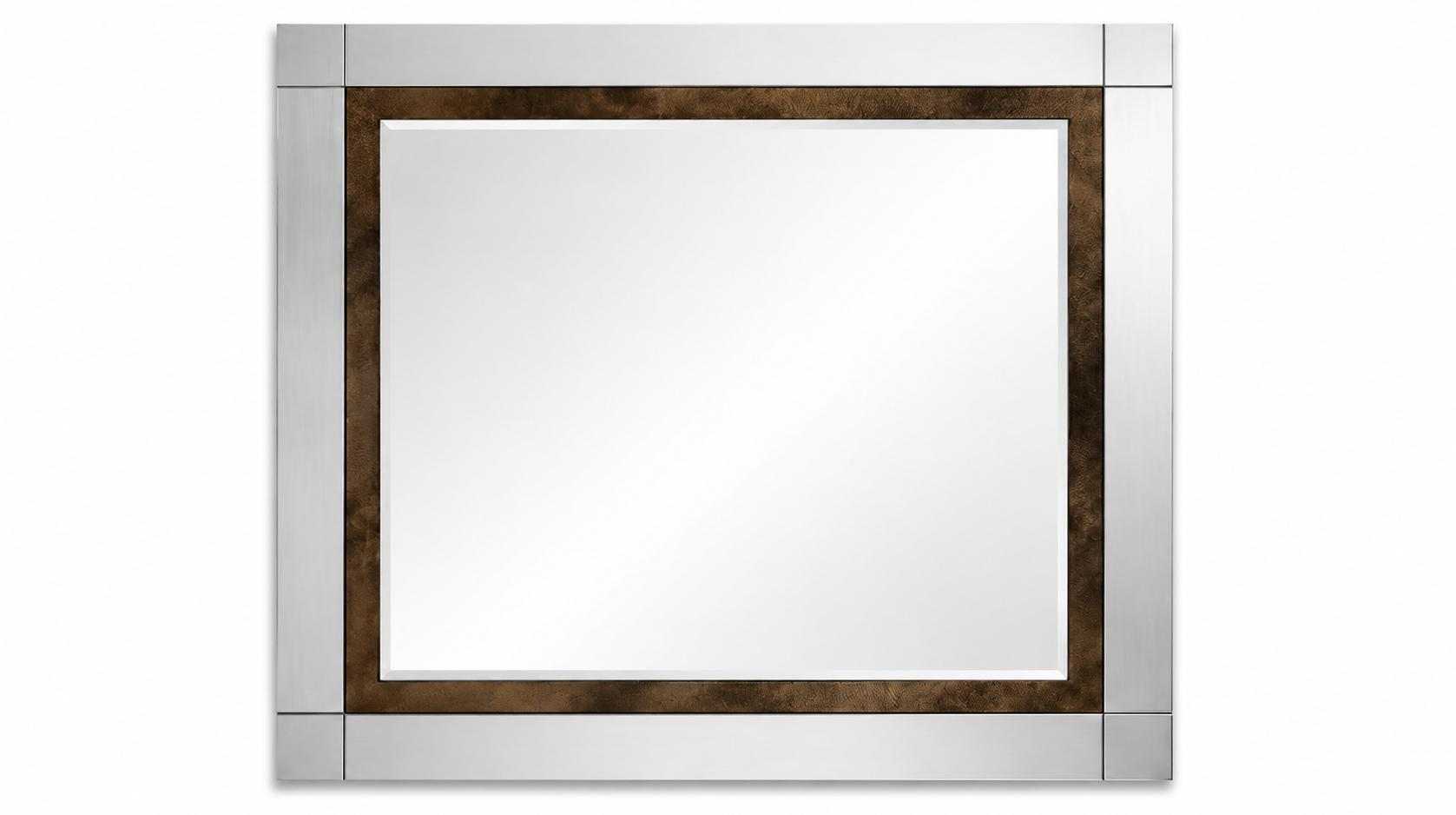 Eleganter Wandspiegel mit modernem Silberrahmen und Bronzeakzenten