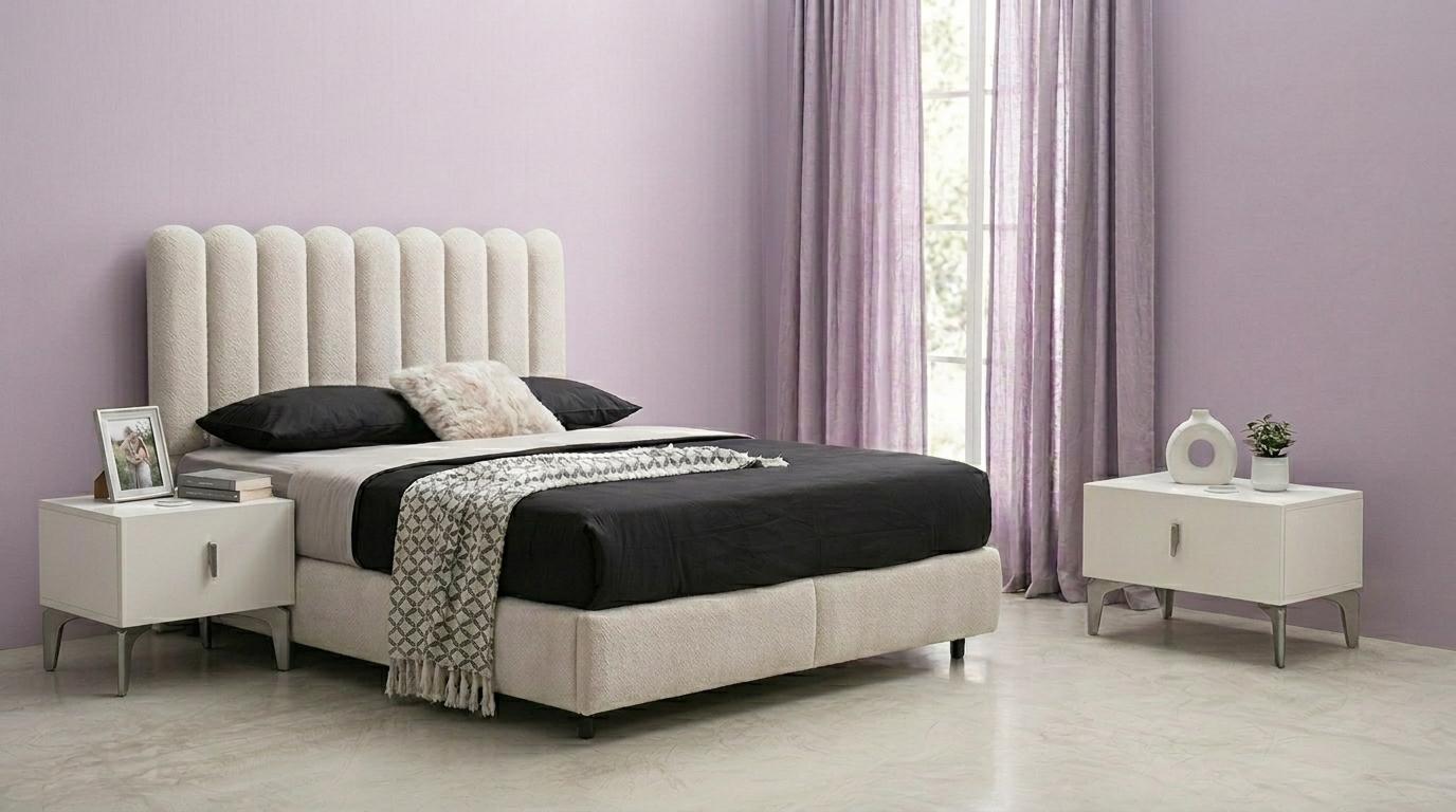 Schlafzimmer-Set Bett Kopfteil 2x Nachttische Modern Weiß Bequem