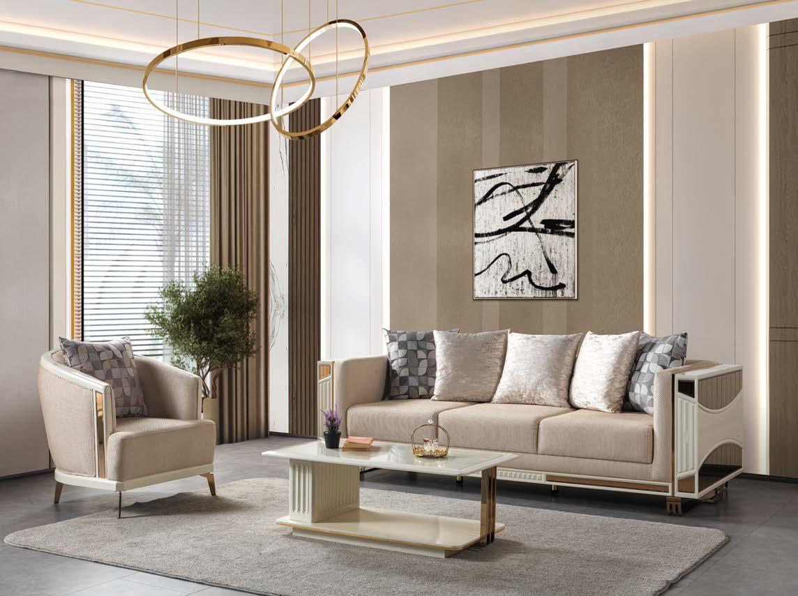 Sofa Wohnzimmer weiß beige goldfarben weich bequem modern сouchtisch