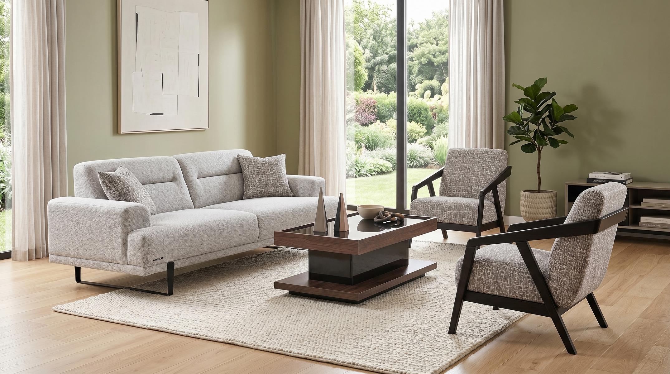 Elegantes Wohnzimmer Set 3+1+1 Sitzer Couchtisch Modern Komfort Design
